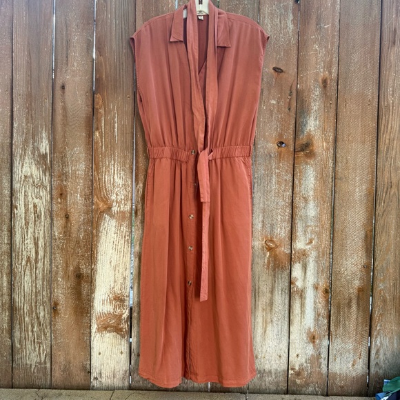 THREAD & SUPPLY Women’s Rust Orange Tencel Sleeveless Belted Dress Size Medium - Picture 1 of 11